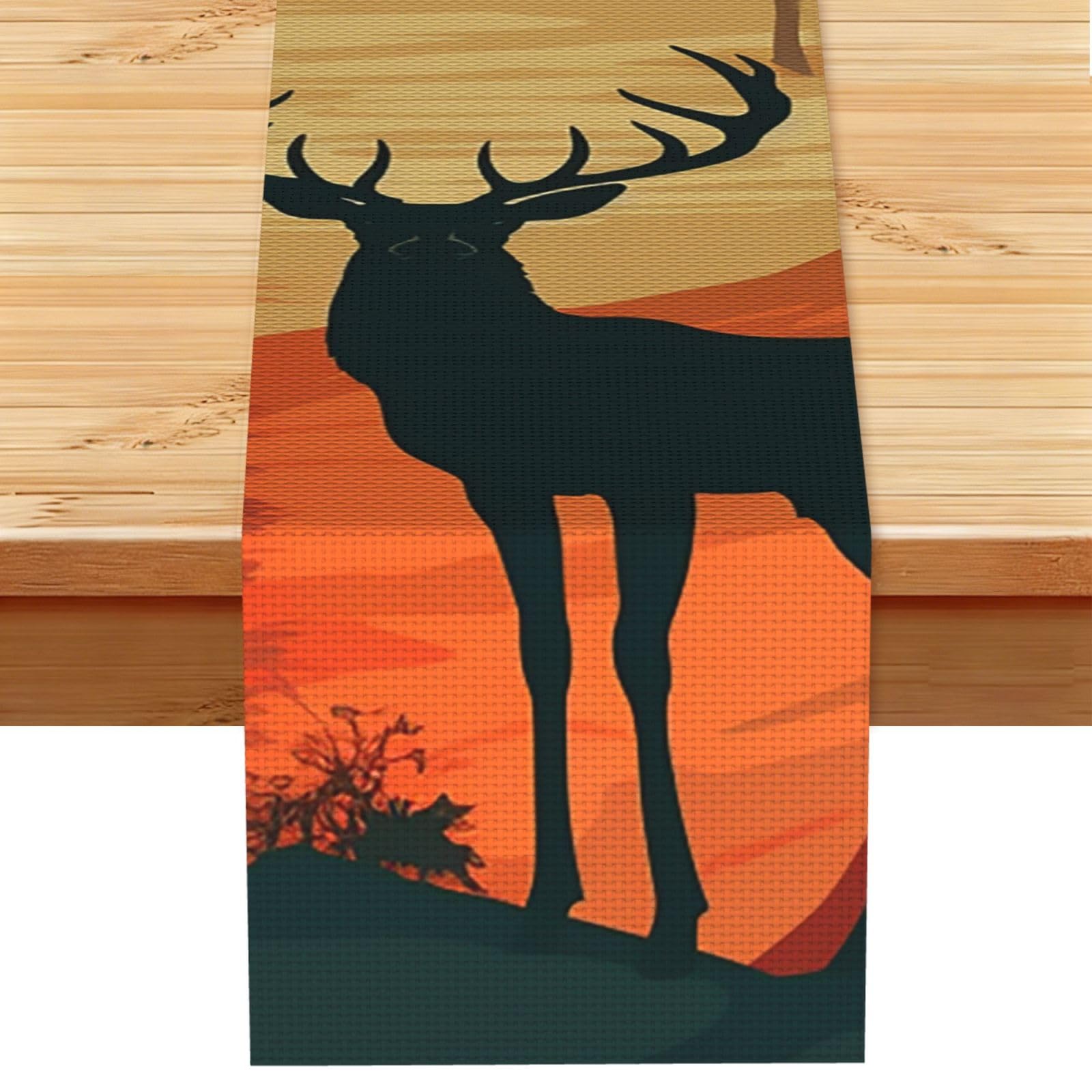 Deer Show Table Runner 13x72 Inch Cotton Linen Table Linen Washable Farmhouse Tablecloth Modern Abstract Art Kitchen Dinning Table Decoration for Home Party Decor