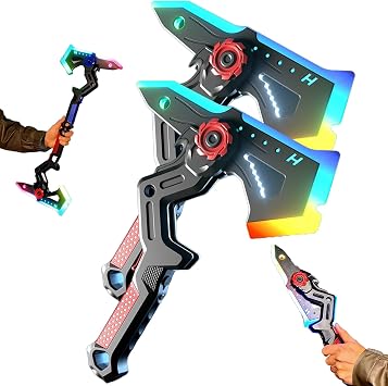2026 New Dual Axe Blade Interstellar Spark Battle Blade, New Dual Mode LED Light Blades 7 Color Change, One Button Switch Combine Design USB Rechargeable Cosplay Gift Toy Red*2