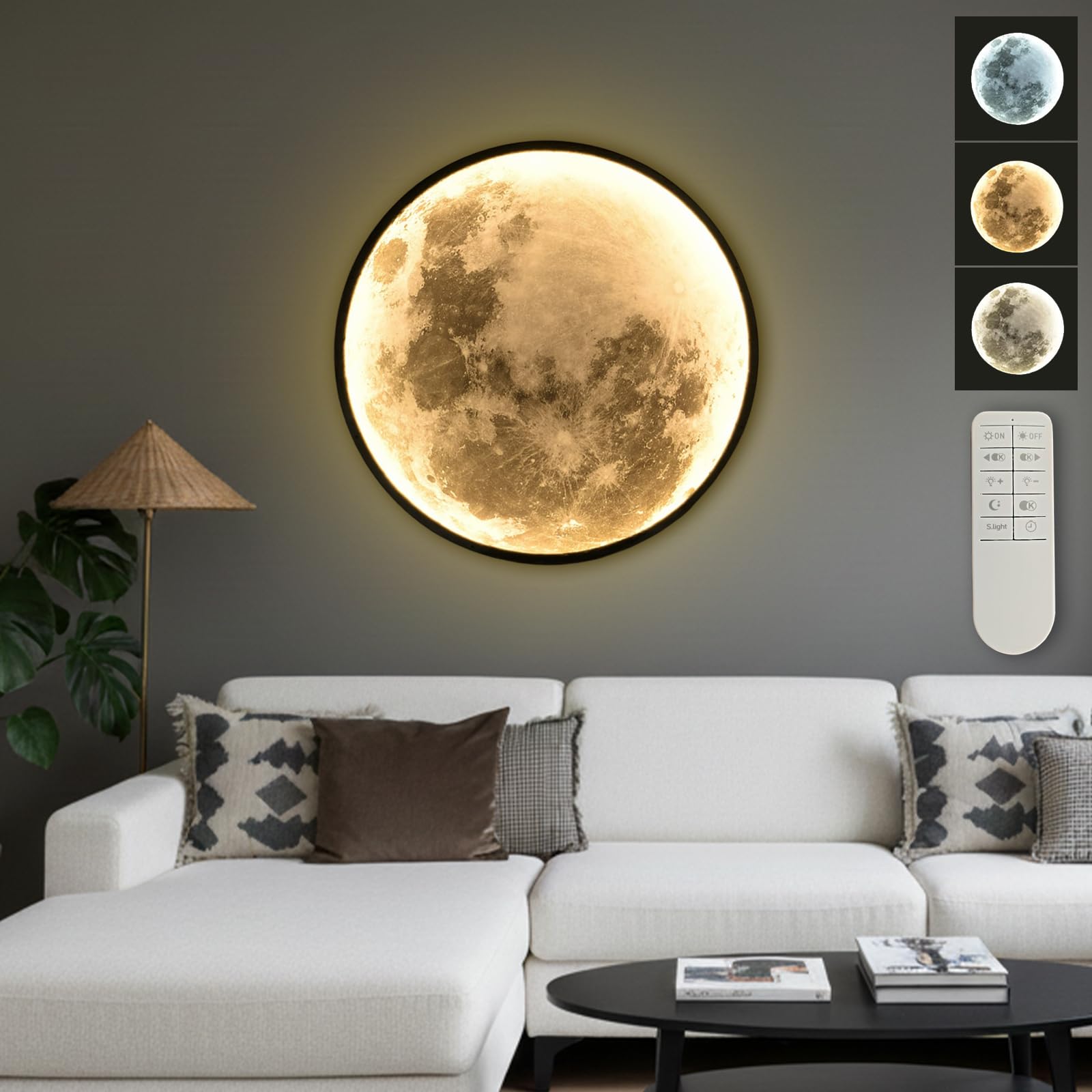 Photo 1 of ***DAMAGED -SELLING AS PARTS ONLY*** Clamber Dimmable Moon Wall Light 31.5 Inch Indoor Plug in LED Wall Sconce with Remote Control Black Modern Wall Lamps for Bedroom Living Room Decor Lighted Wall Art
