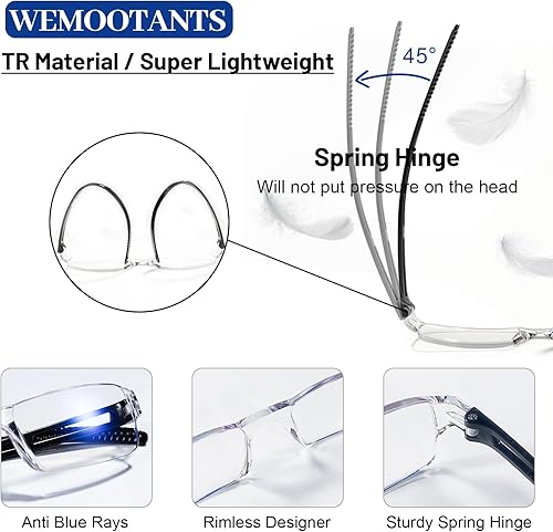 Miniatura 2 de Paquete de 4 lentes de lectura sin montura con bisagras de resorte, lectores ligeros para hombres y mujeres 1.0 1.5 2.0 2.5 3.0 3.5