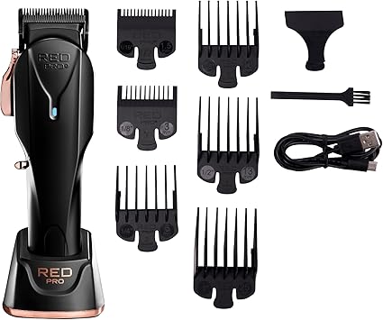 RED Pro Professional Cordless Hair Clipper for Men, Electric Rechargeable Hair Clipper Set for Barbers and Stylists with Up to 150 Minutes Battery Life, 6 Clippers Guide Included Matte Black