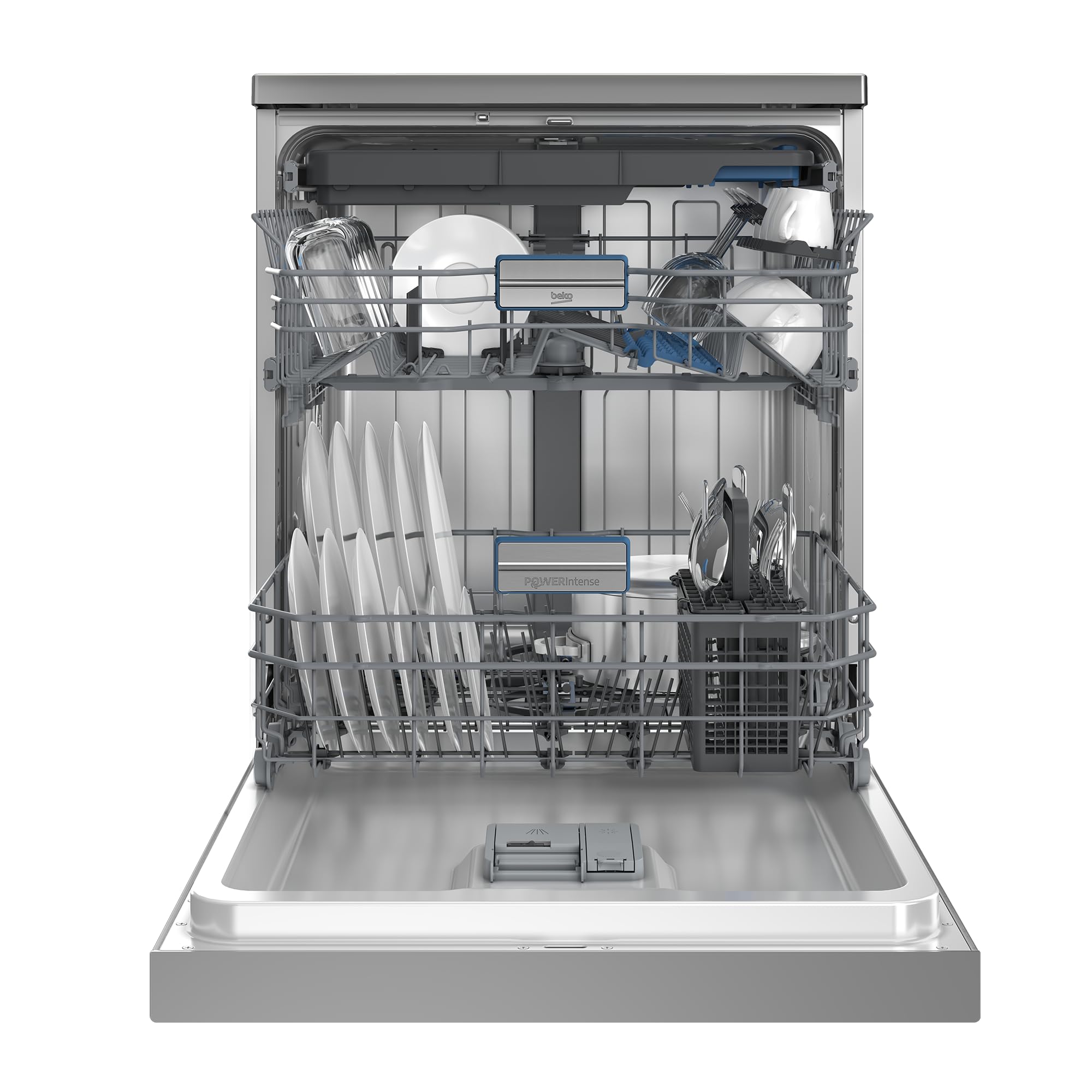 Beko BDFN36541XP Geschirrspüler 60 cm, freistehend und unterbaufähig, für 15 Maßgedecke, 6 Programme, 6 Zusatzfunktionen, 3 Spülebenen, PowerIntense, SilentWash, SelfDry, Edelstahl