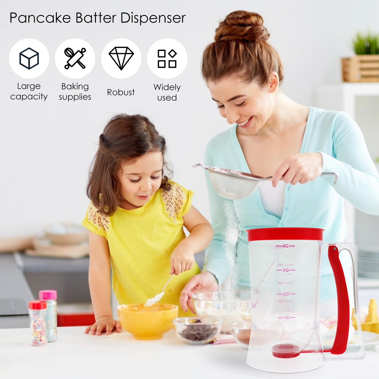 Batter Separator, 900ml Pancake Batter Dispenser, Reusable Batter Dispenser Set, Easy to Use Cupcake Dispenser, Pancake Dispenser Set with Mousse Rings Spatula for Baking Pancakes