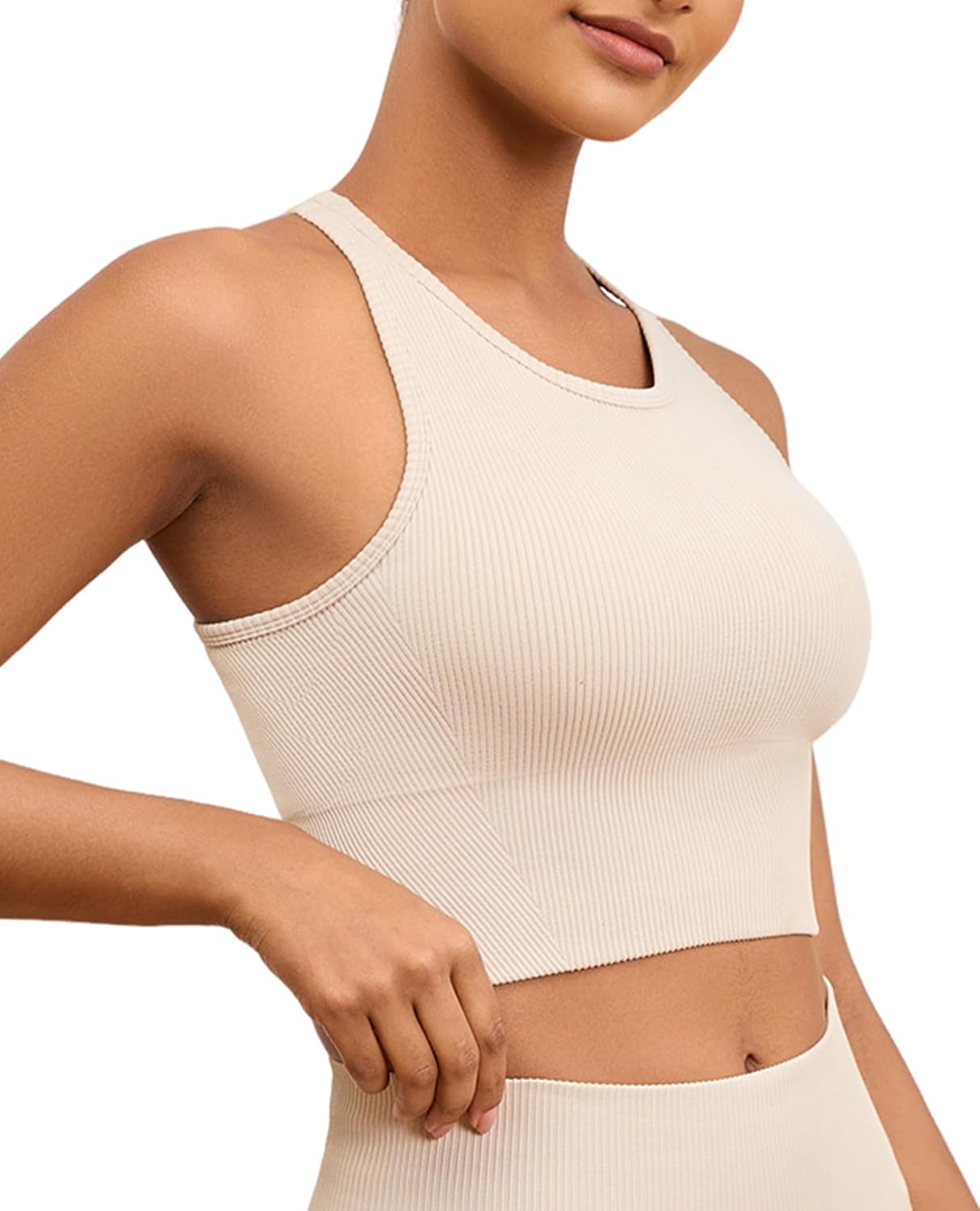 Yoga Sports Seamless Bras for Women Longline Tank Top with Built-in Gym Workout Racerback Bra Tops - Image 8