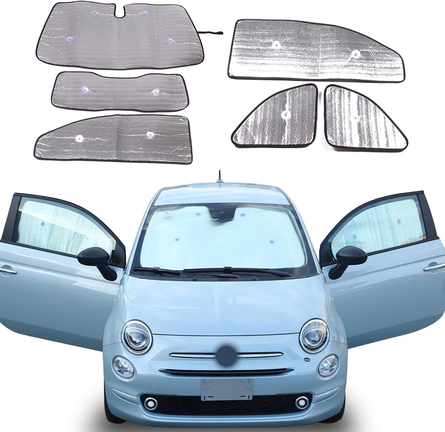 LLKUANG Car Windshield Sunshade UV Ray Reflector for 2010-2024 Fiat 500 Abarth 595 Front Window Sun Shade Shield Cover Foldable Reflective Sun Visor