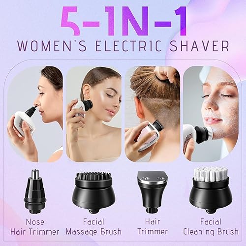 Miniatura 5 de Maquinillas de afeitar eléctricas para las piernas de las mujeres afeitadora corporal recargable 5 en 1 - Removedor de pelo seco húmedo impermeable