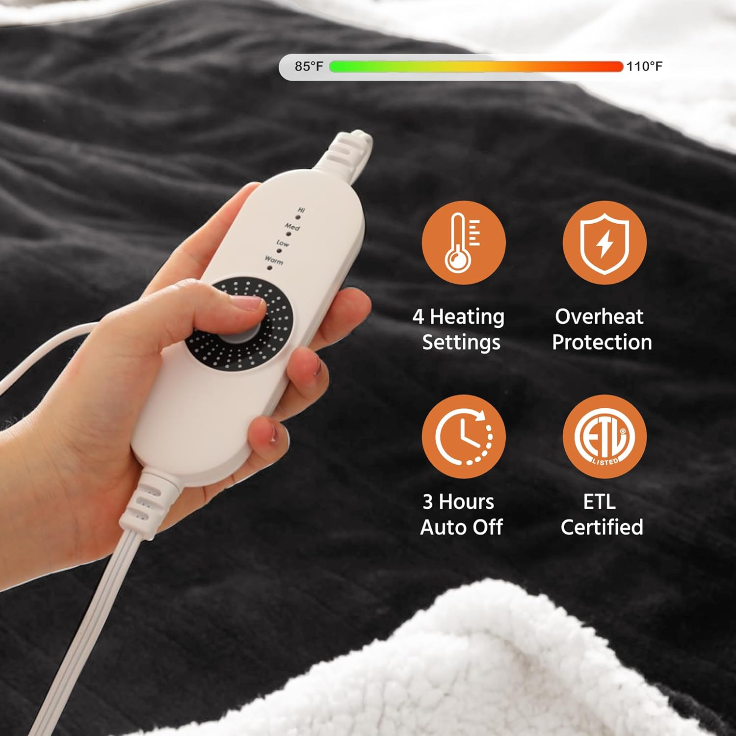 Electric Heated Throw Blanket 50x60 Inch - Super Soft Flannel, 4 Heat Settings, 3H Auto Shut Off, Machine Washable, Ideal for Couch & Cold Nights (Charcoal Gray) - Image 7