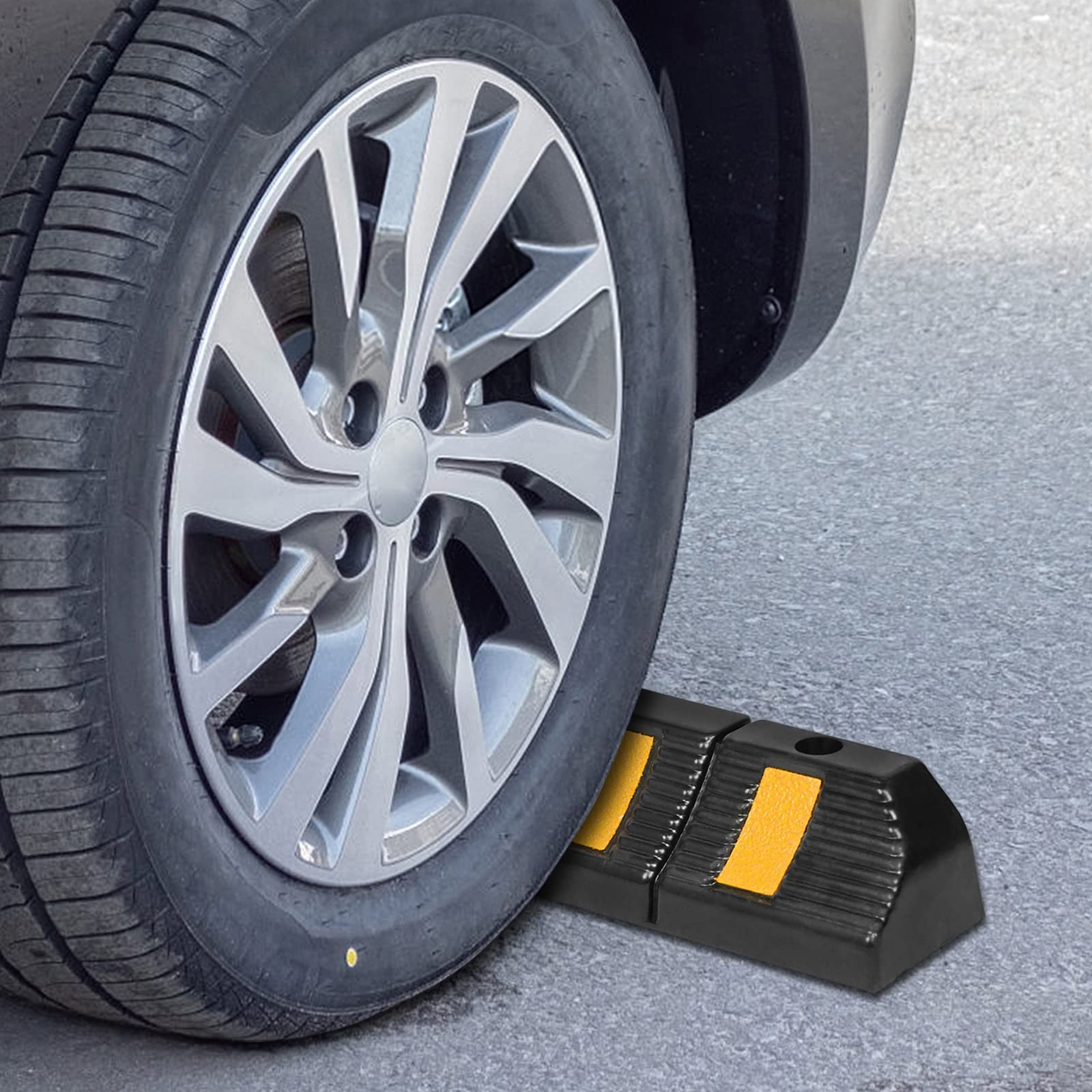 LZQ Gumowy stoper parkingowy z żółtymi paskami odblaskowymi do garaży i parkingów komercyjnych (60 x 12 x 10 cm)