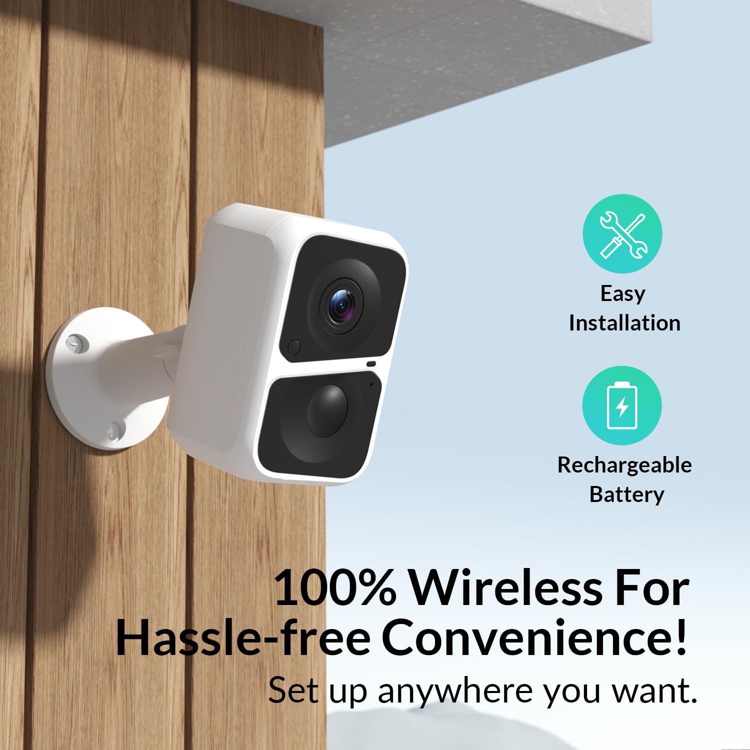 Telecamera di sicurezza wireless 2K, alimentata a batteria, per esterni e interni, con rilevamento del movimento AI, visione notturna a colori, audio bipolare