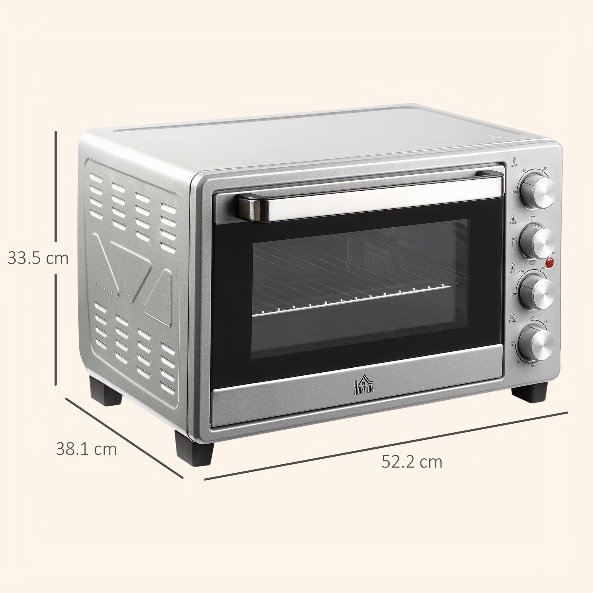 HOMCOM Fornetto Elettrico 32L 1600W con Timer, 52.2x38.1x33.5cm, Argento