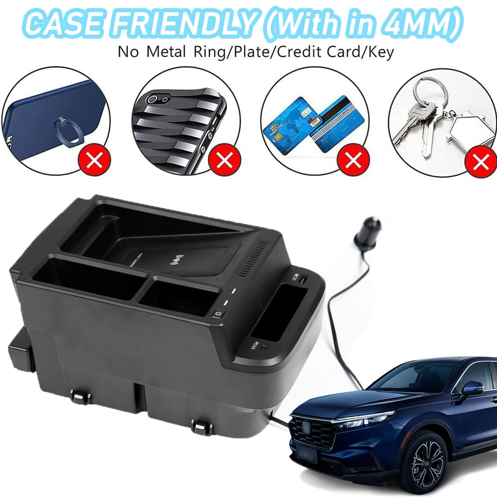 Caricabatterie Wireless per Auto per Tutti i Modelli CR-V, Accessorio con Ricarica Wireless da 15 W e Organizer Multifunzionale per Console Centrale, Regalo per la Famiglia