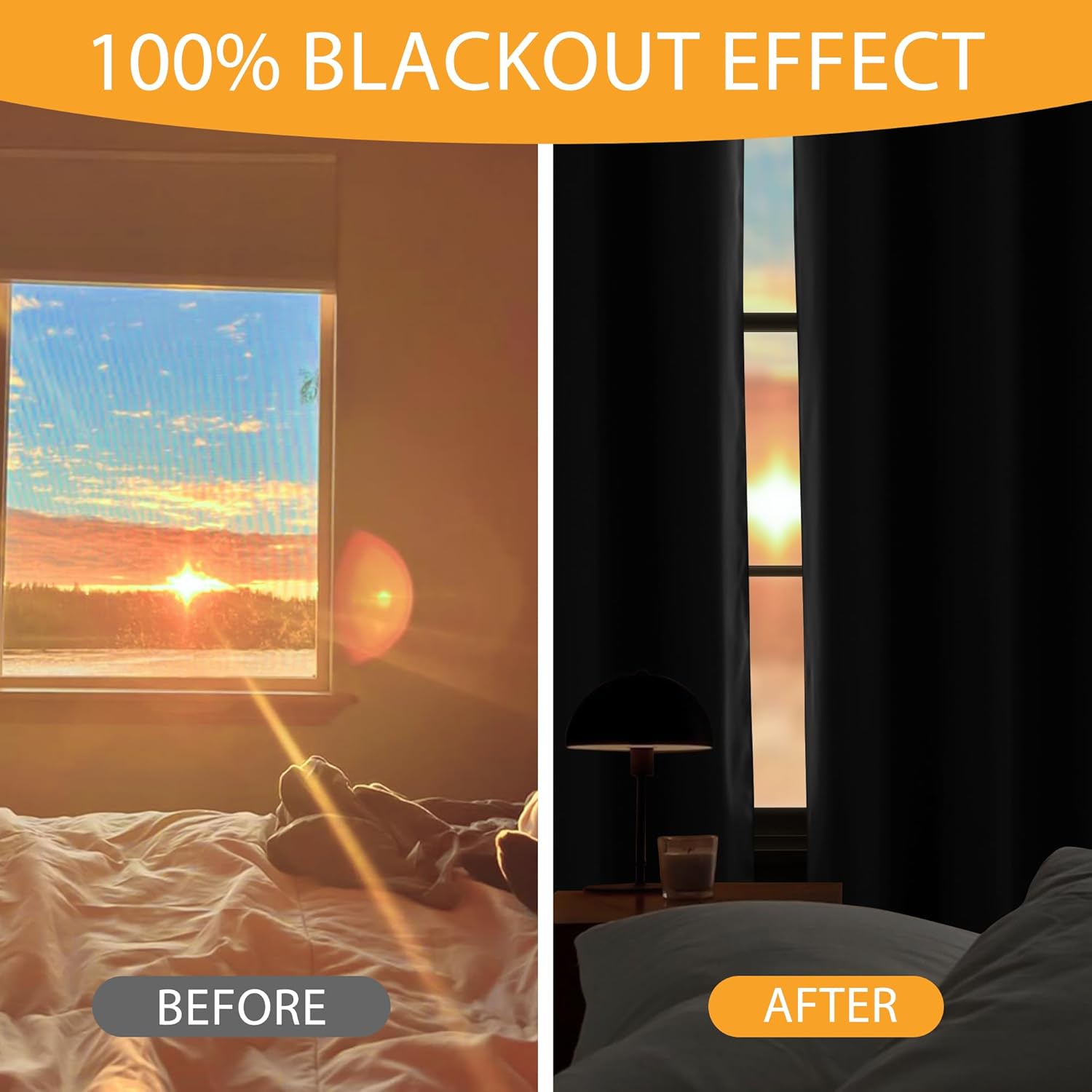 RYB HOME 100% Blackout Curtains 96 inches Long for Bedroom Living Room, Thermal Insulated Heat UV Light Blocking Floor to Ceiling Curtains, Black, Rod Pocket/Back Tab/Pinch Pleated
