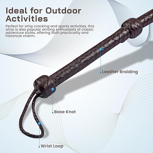 Miniatura 2 de HADZAM Látigo fabricado con mango bien equilibrado para crear efectos de sonido, 4, 6, 8 pies en 8 trenzas y 10 pies en 12 trenzas con 5 hilos de