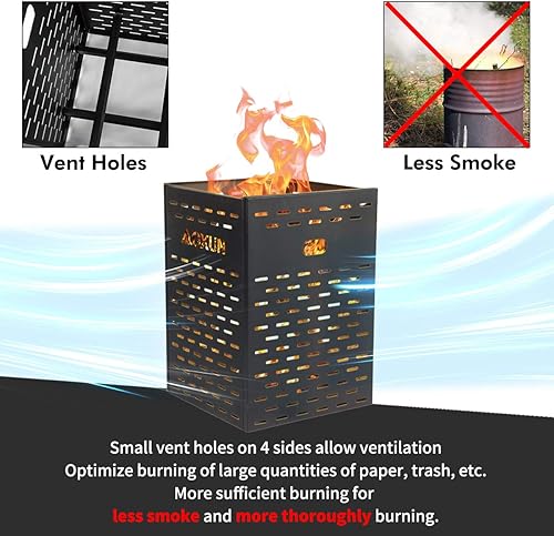 Miniatura 4 de Tambor de quemadura ultra grueso de 30 pulgadas y 63 galones para incinerador de residuos de patio, jaula de quemaduras para hojas de papel, basura,