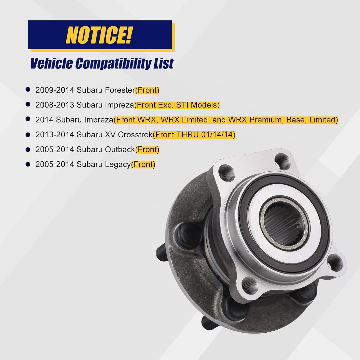 KUSATEC 513303 2pcs Front Wheel Bearing and Hub Assembly Compatible with 2008-2014 Subaru Forester Impreza 2013-2014 XV Crosstrek 2005-2014 Subaru Outback Legacy, 5 Lug Bolts w/ABS - Image 5