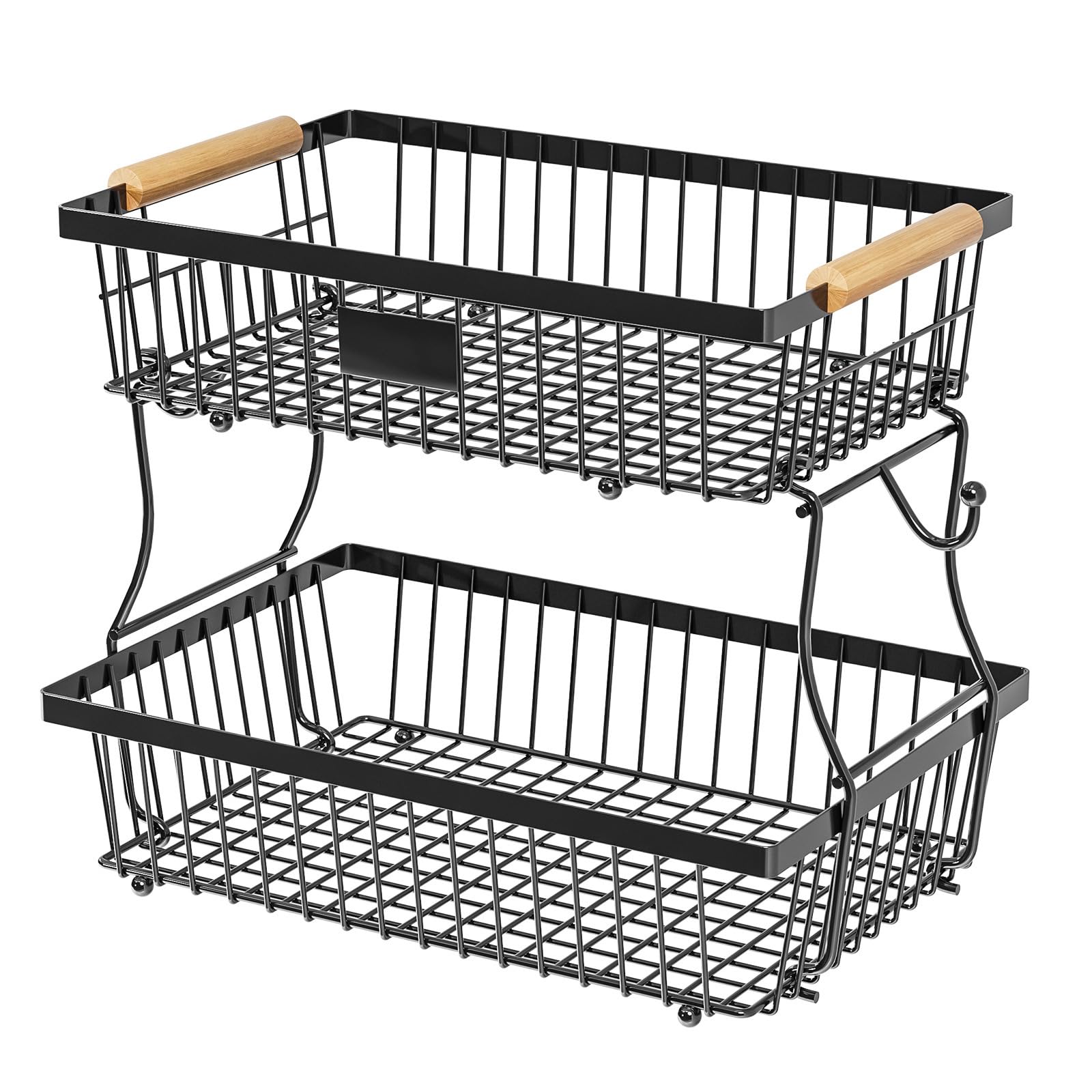 Yhplxyuus Fruit Holder with 2 Banana Hangers Stackable Vegetable Storage Shelf Metal Wire Basket for Bread Onions Potatoes Multipurpose Fruit Display