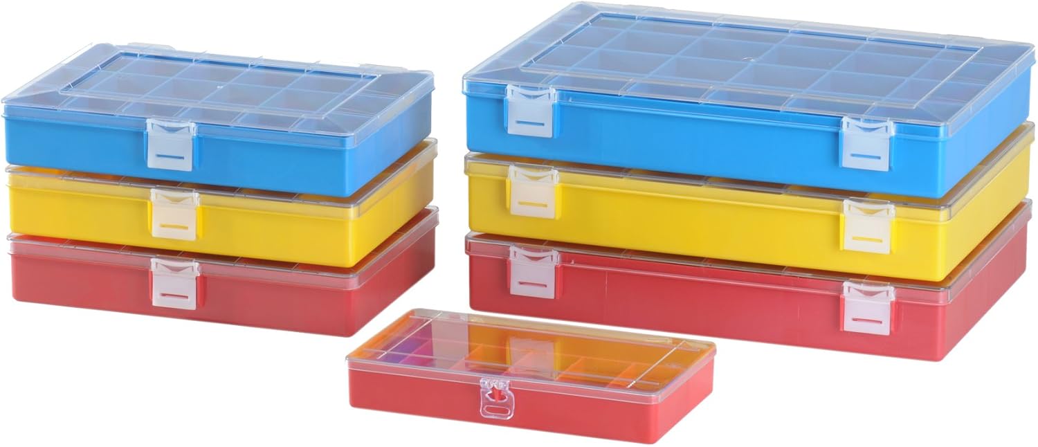 Hunersdorff 616600 Assortment Box PS Mini, 7 compartments 120x210x36 mm, red, Transparent