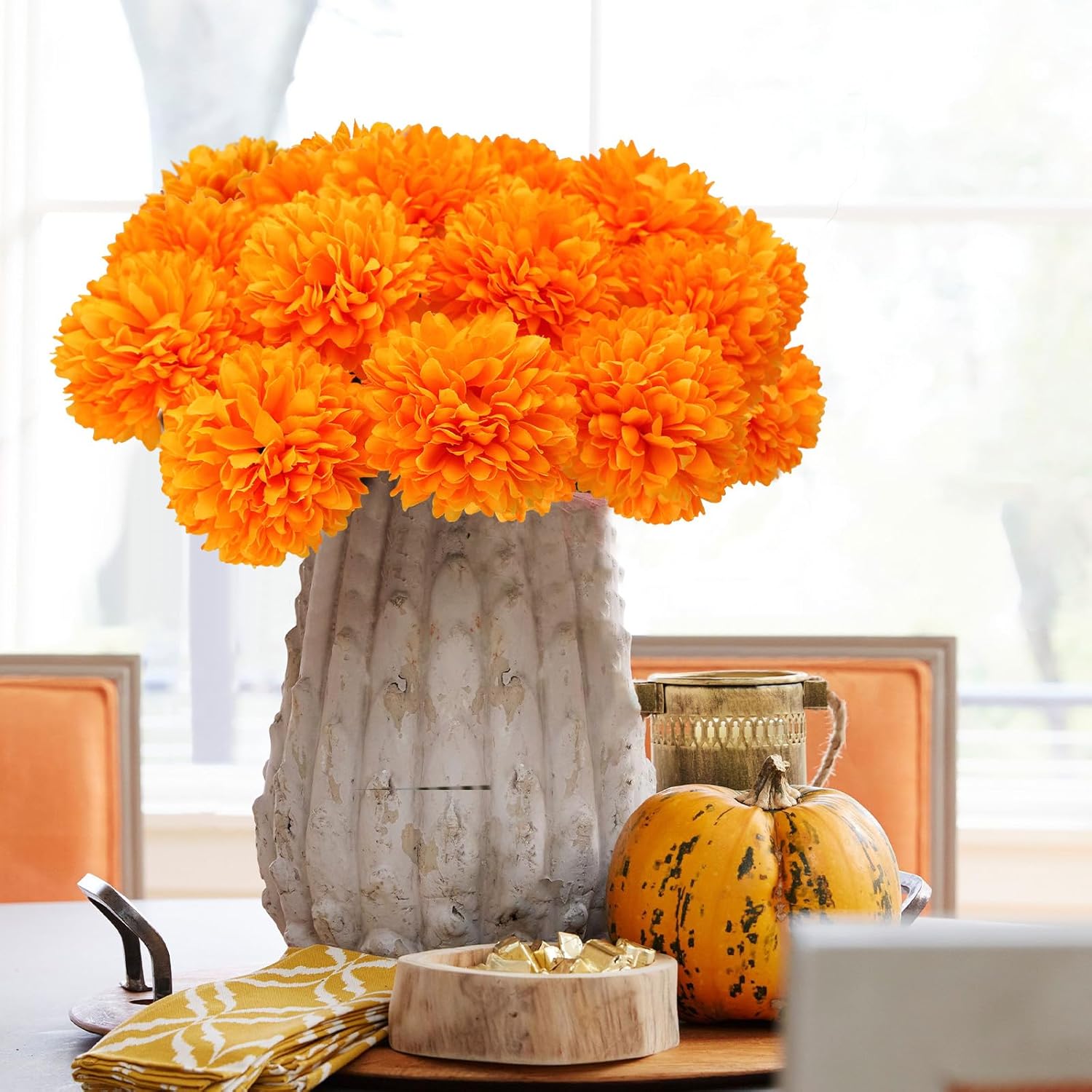 12 Pcs Orange Artificial Chrysanthemums Fall Flowers Silk Marigold Fake Mums Flowers for Home Party Centerpiece Vase Decor - Image 5