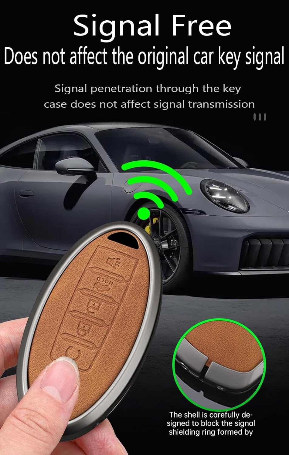 ontto 5-Button Key Shell with Keychain Metal and Leather Key Fob Cover Fit for Nissan Altima Rogue Sentra Pathfinder Frontier Maxima Titan Murano Kicks Juke Versa Armada GTR 370Z Leaf,Grey