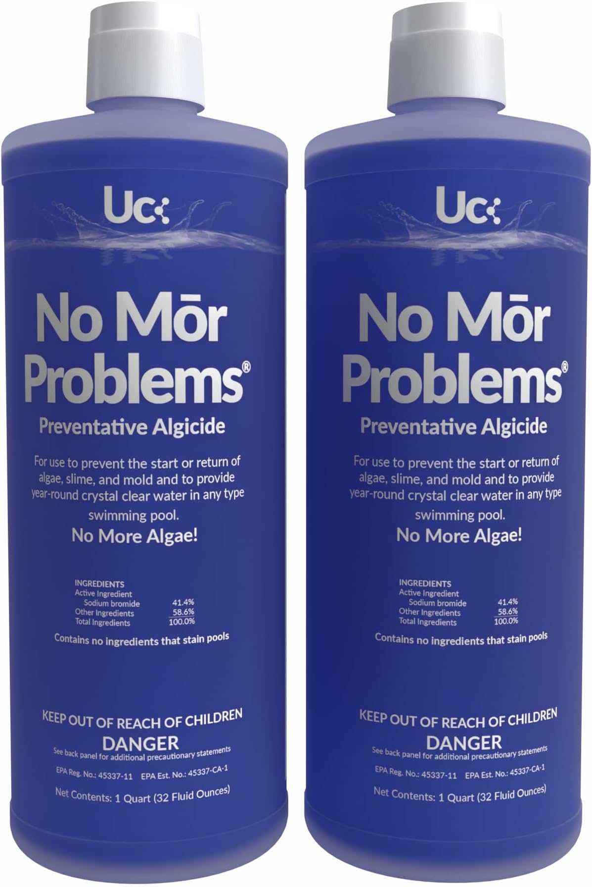 United Chemical No Mor Problems Preventative Pool Algaecide & Water Clarifier - Non-Staining, pH Independent Algae Prevention, 1 Quart (2-Pack)