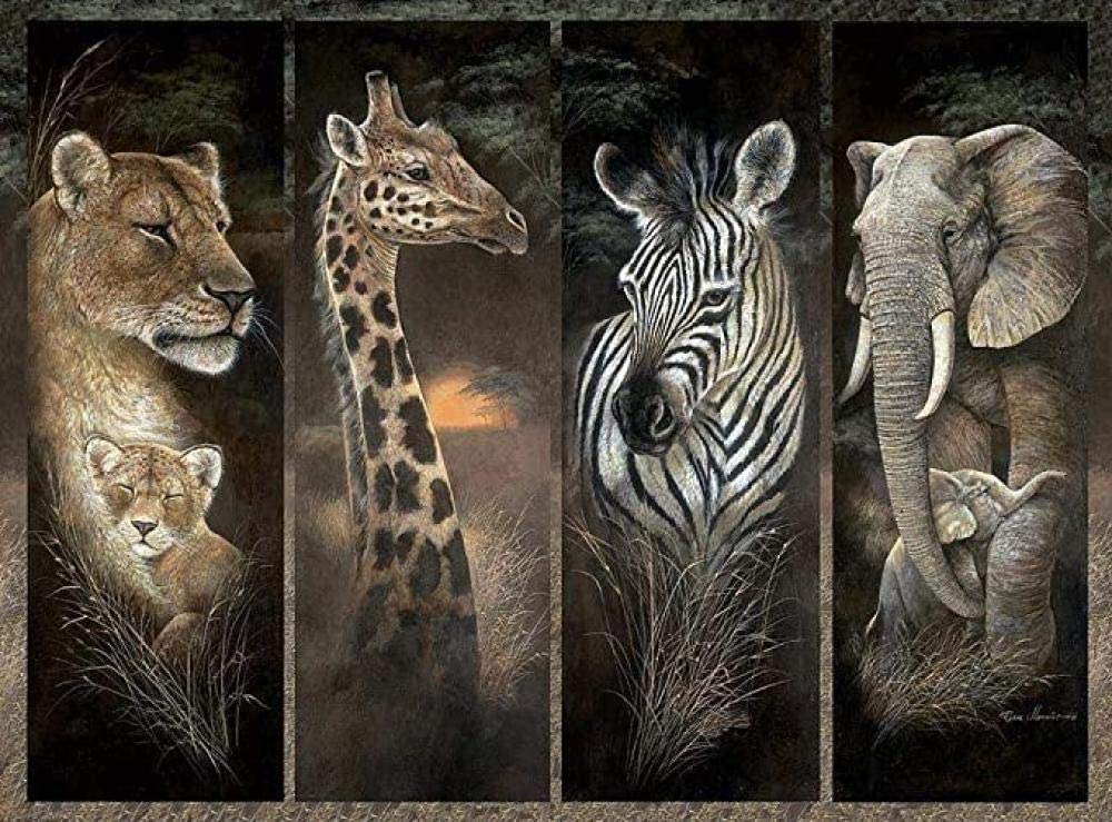 ERUZO 5D Diamond Painting Cross Stitch Lion Giraffe Zebra Elephant Diamond Art Crafts for Home Wall Decoration50x60cm