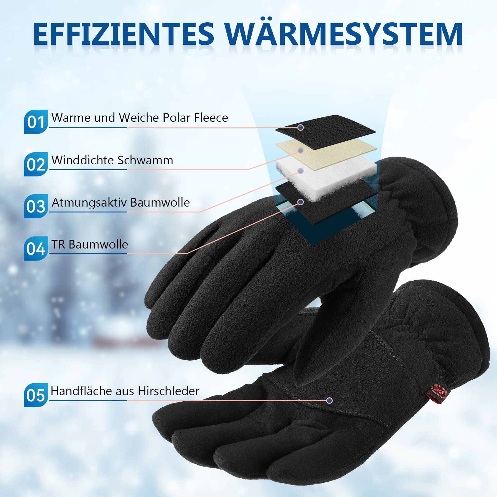 OZERO Guantes térmicos de Piel de Ciervo para Hombre y Mujer, Guantes de Invierno para Ciclismo y Correr