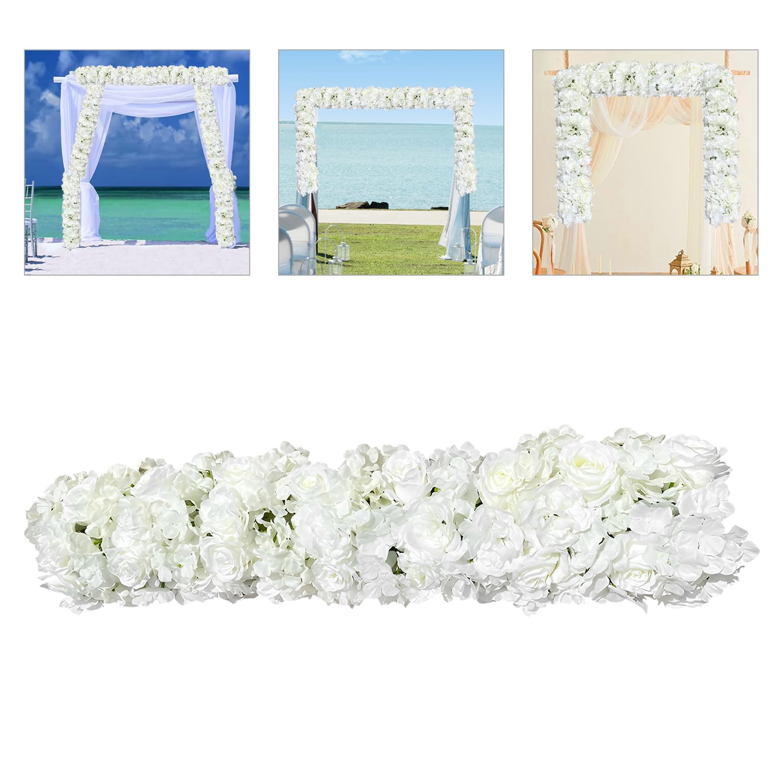 Guirlande d'hortensias artificielles en tissu de soie - Fleurs artificielles blanches - Décoration pour mariage, fête de jardin, intérieur et extérieur