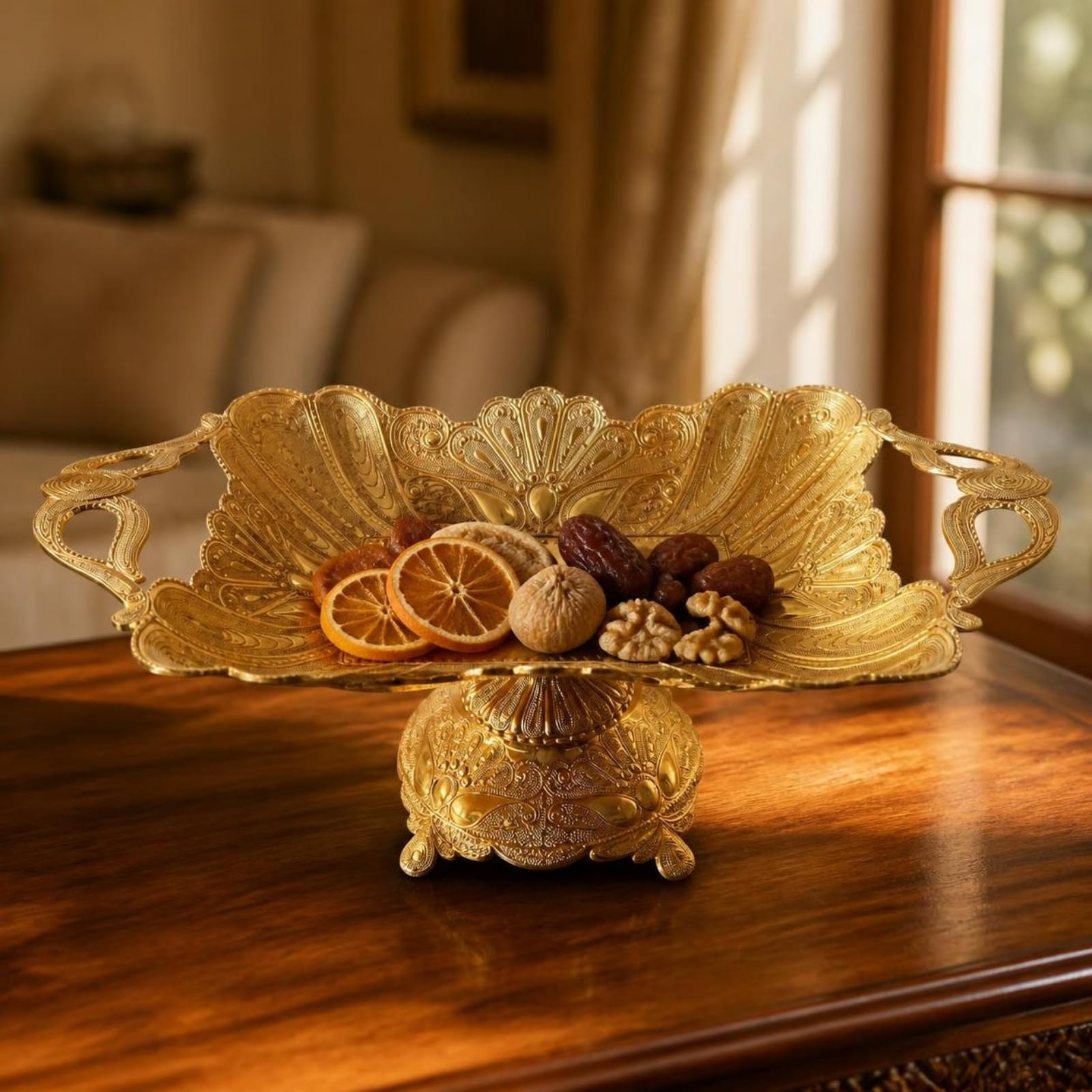 rockible Bandeja con Pedestal Vintage Vajilla | Estilo Clásico Elegante, Bandeja para Servir con Pedestal, Metálica, Fiestas, anfitrionas, S