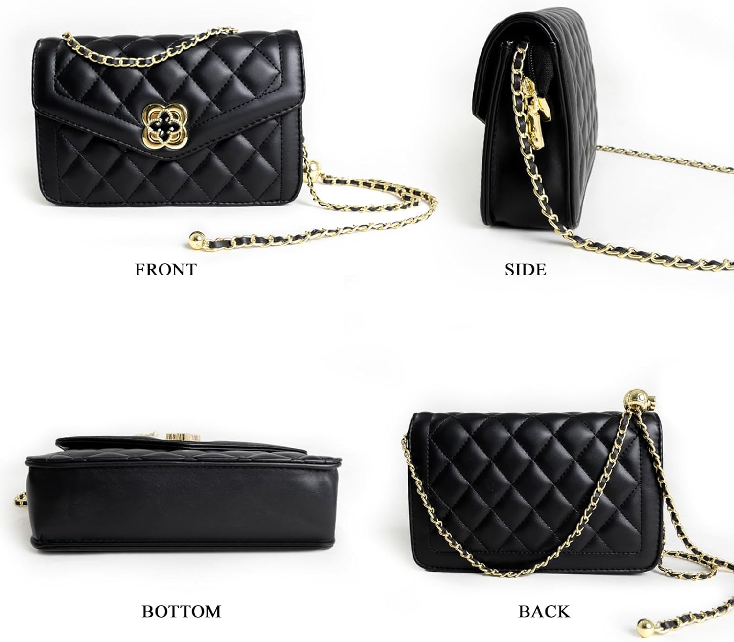 Quilted Leather Crossbody Bags for Women Trendy Ladies Shoulder Purse Satchel HandBag with Chain Strap - Image 4