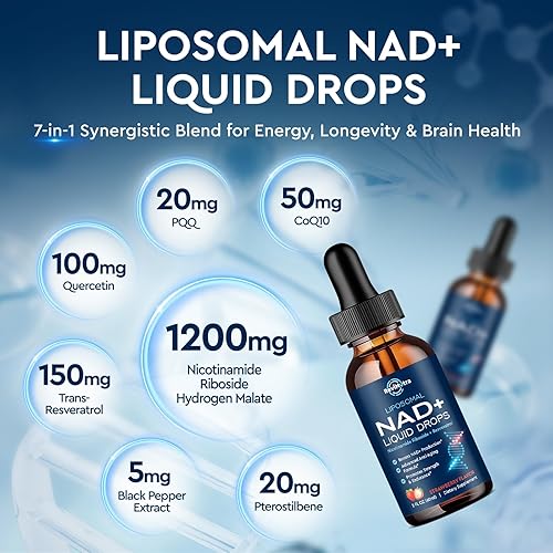 Miniatura 2 de Suplemento líquido liposomal NAD+, suplemento de resveratrol Nad para mujeres y hombres, ribósido de nicotinamida con PQQ, CoQ10, quercetina para