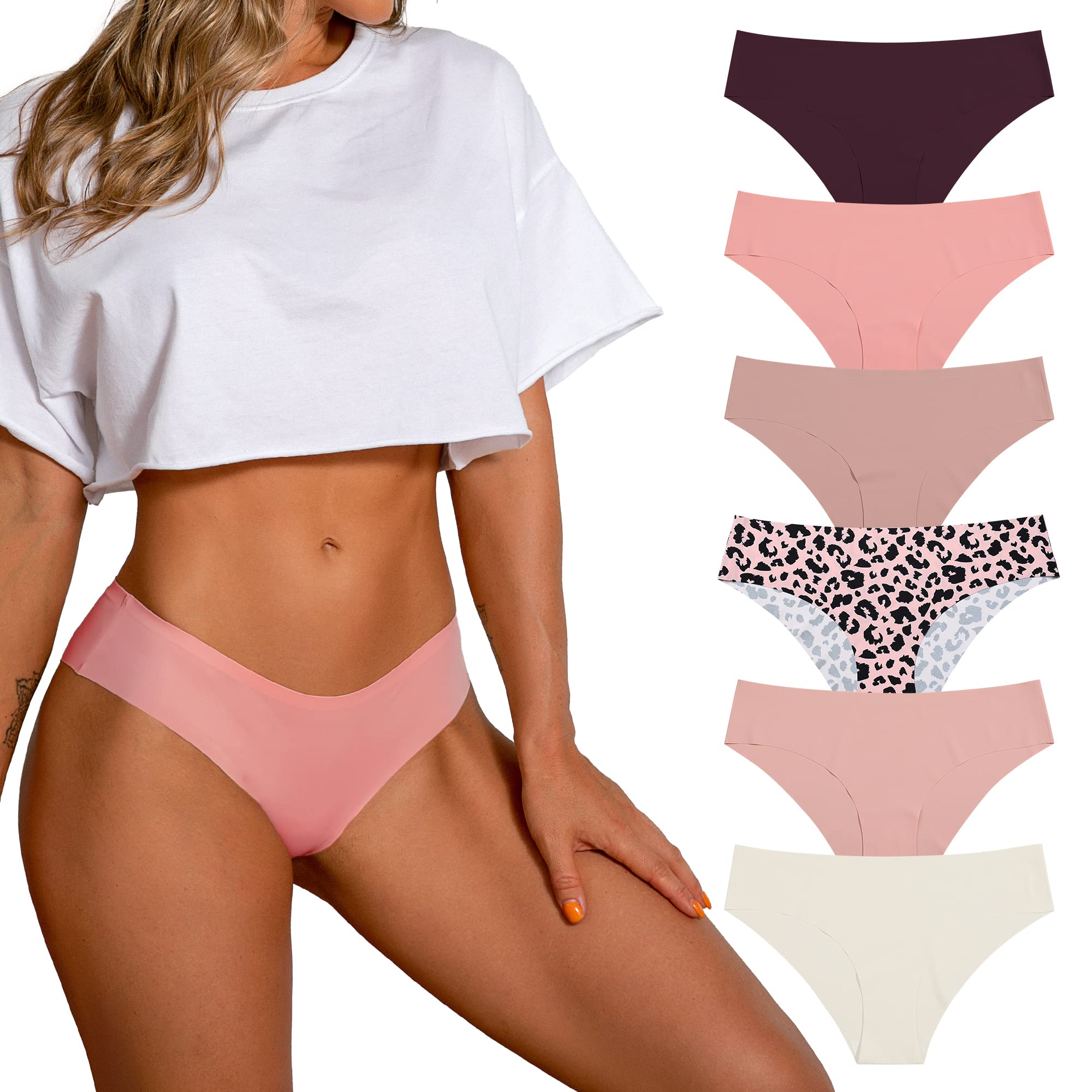 SHARICCA Women Seamless Cheeky Bikini No Show Panties Ladies Invisible Breathable Briefs Soft Stretch Underwear Multi Pack