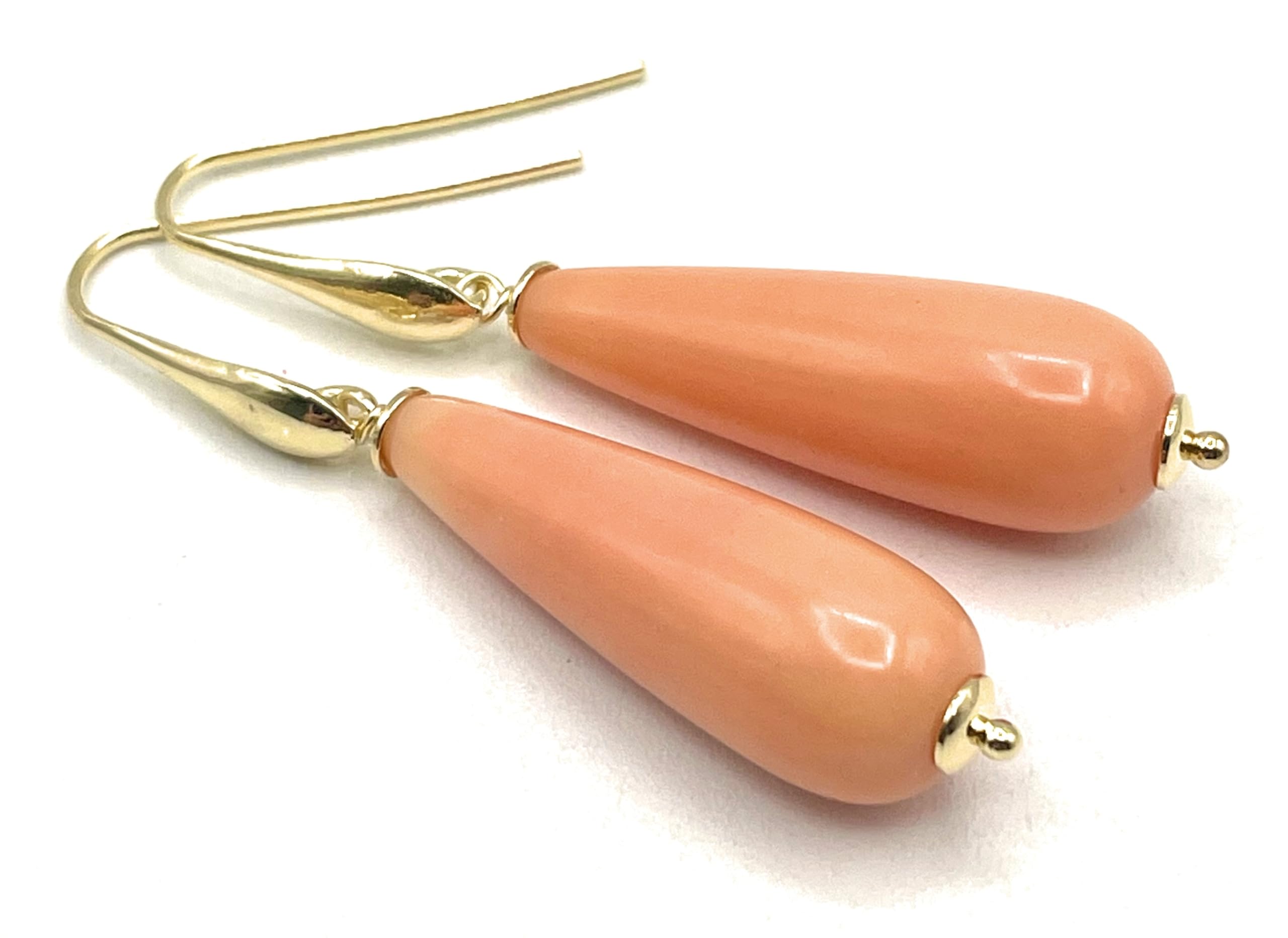 Orecchini con Gocce in Resina Color Corallo Rosa, Pendenti in Vermeil Made in Italy, Gioielli Artigianali