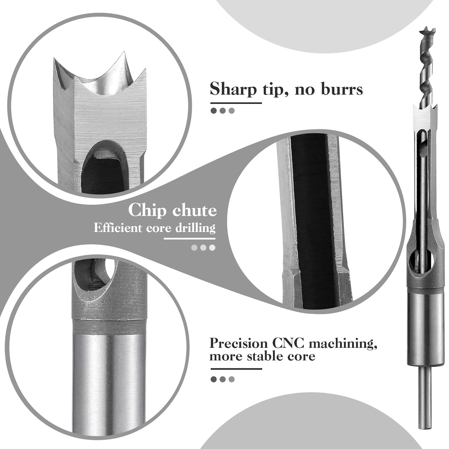 Gisafai 6 Pc Square Hole Drill Bit Set for Wood Mortising Attachment Drill Press Hollow Chisel Mortise Drill Tool (1/4, 5/16, 3/8, 1/2, 9/16, 5/8'')