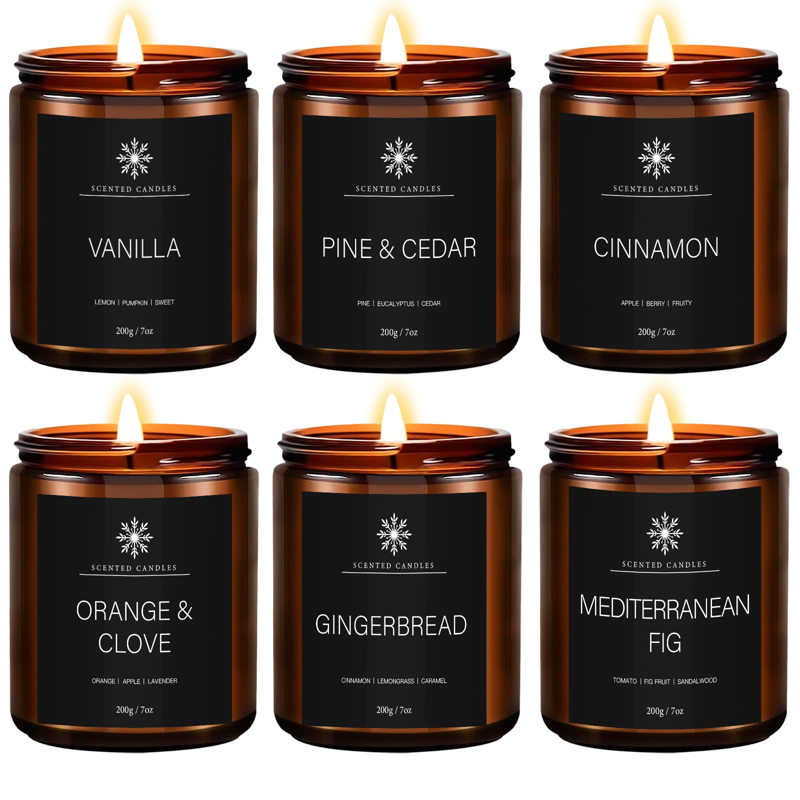 Velas Perfumadas de regalo, 6 pack Velas Perfumada Regalo con Vidrio,1200g Candle Vela Aromáticas en Tarro Mujer,50h Combustión, Cera de Soja Natural Decorativas para la Fiesta,navidad y cumpleaño