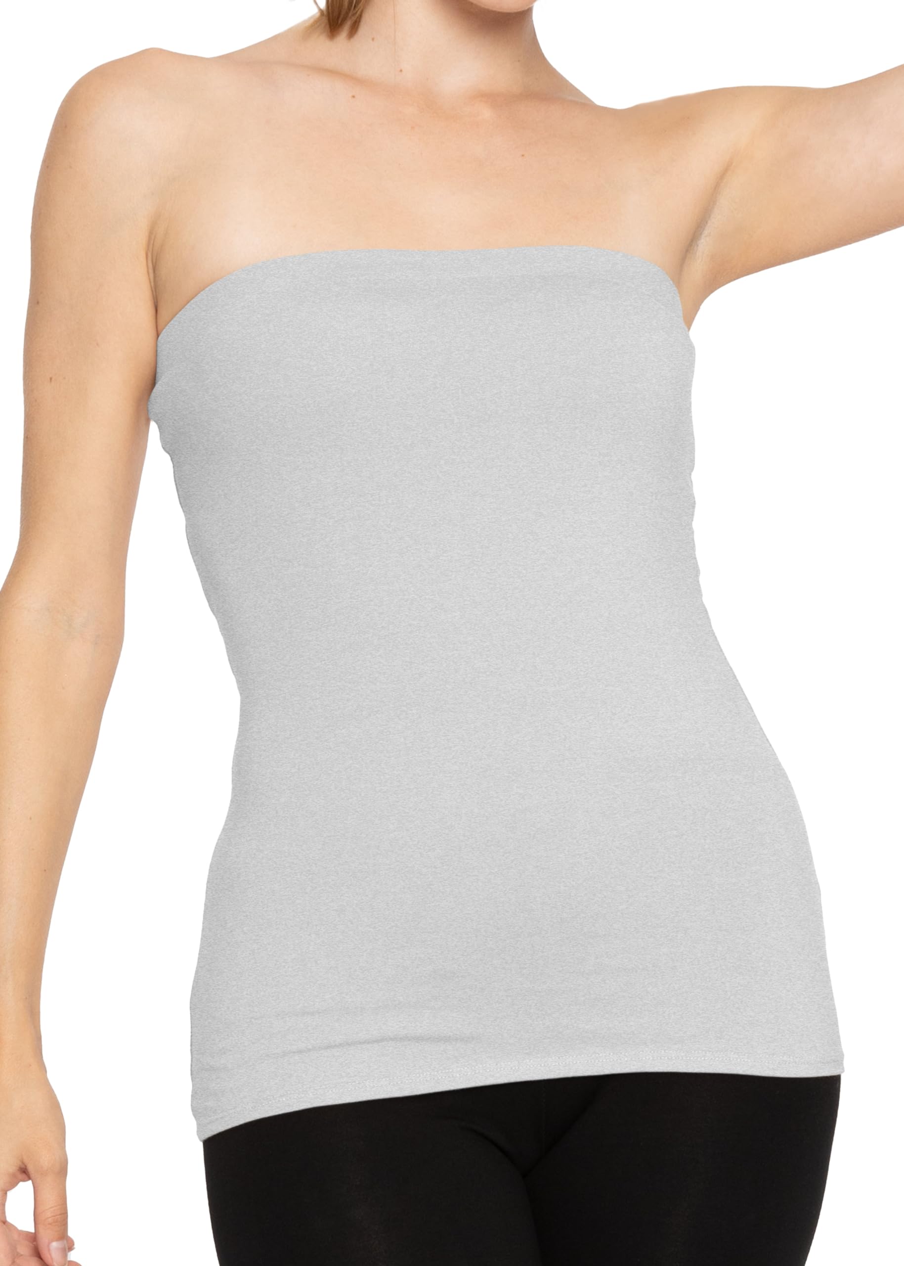 STRETCH IS COMFORT Women's Plus Size Tube Top - Mid & Long Length, Sleeveless Fitted Top In Heather Gray (Size 3X) - View #7