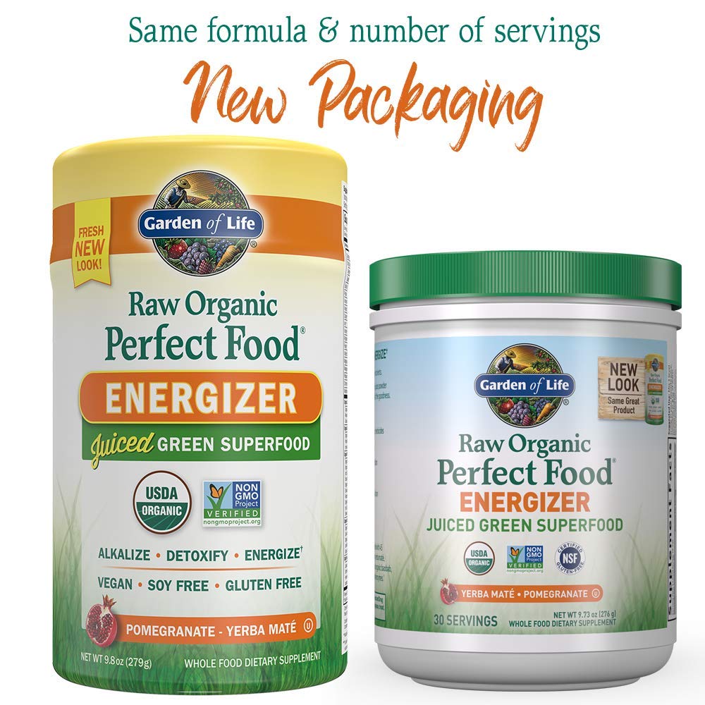 Garden of Life Raw Organic Perfect Food Energizer Juiced Green Superfood Powder Yerba Mate Pomegranate, 30 Servings, Green Superfood Powder & Probiotics, Gluten Free Whole Food (Pack of 2) — Amazon image 2