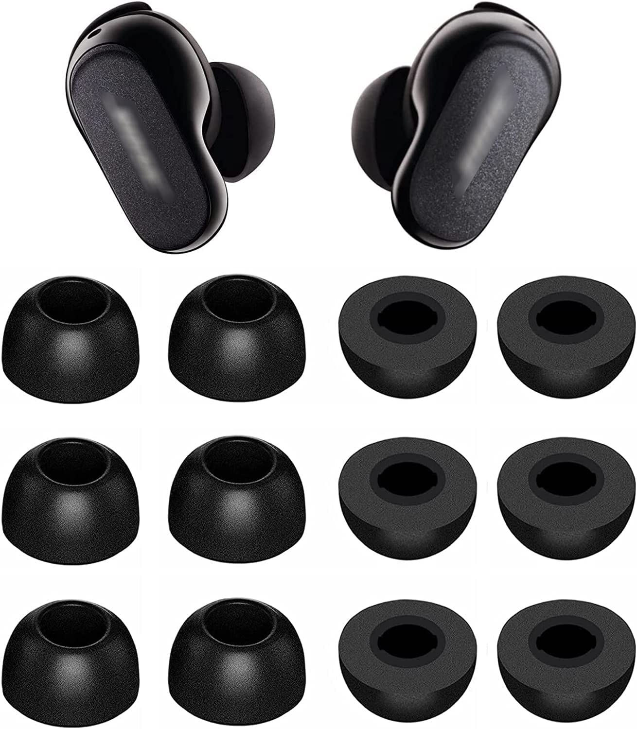 ALXCD Foam Eartips Compatible with Bose QuietComfort Earbuds II 2022 New, 6 Pairs L Sizes Soft Memory Foam Ear Tips, Compatible with Bose QuietComfort Earbuds ii 2022, Black L