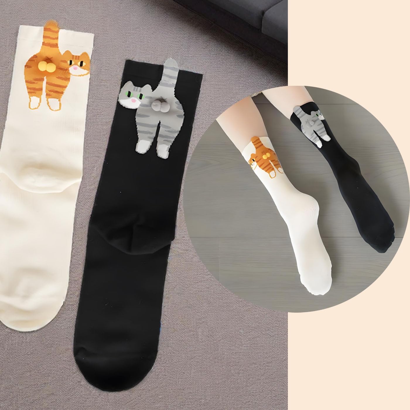 Cute Cat Socks with Balls, Novelty Funny Animal Crew Sock, Cats Themed Gifts for Women Dog and Cat Lovers
