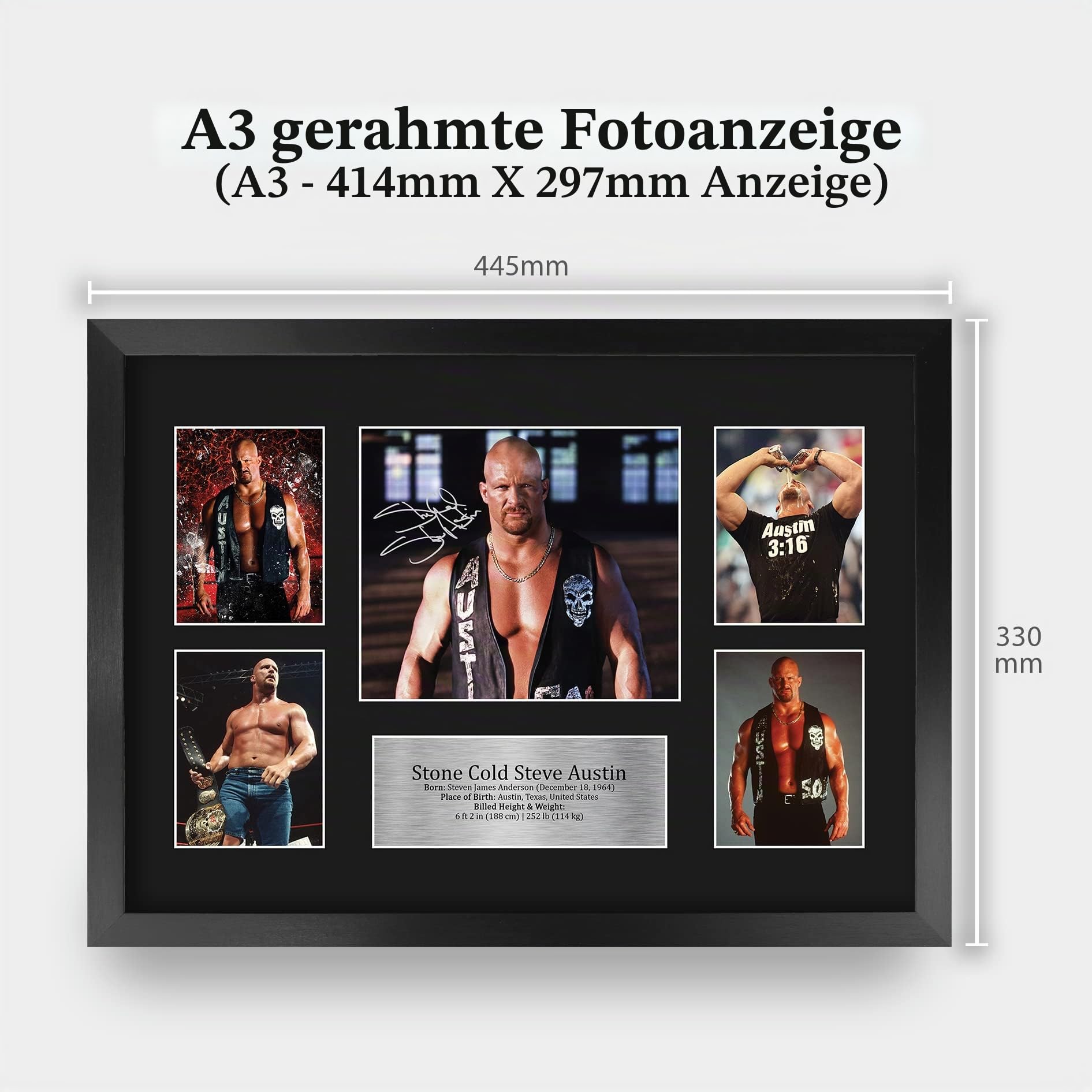 HWC Trading FR A3 Stone Cold Steve Austin Wrestling Geschenke Gedruckt, Signiert Autogramm Bild Für WWE & WWF Erinnerungsstücke-Fans - A3 Framed