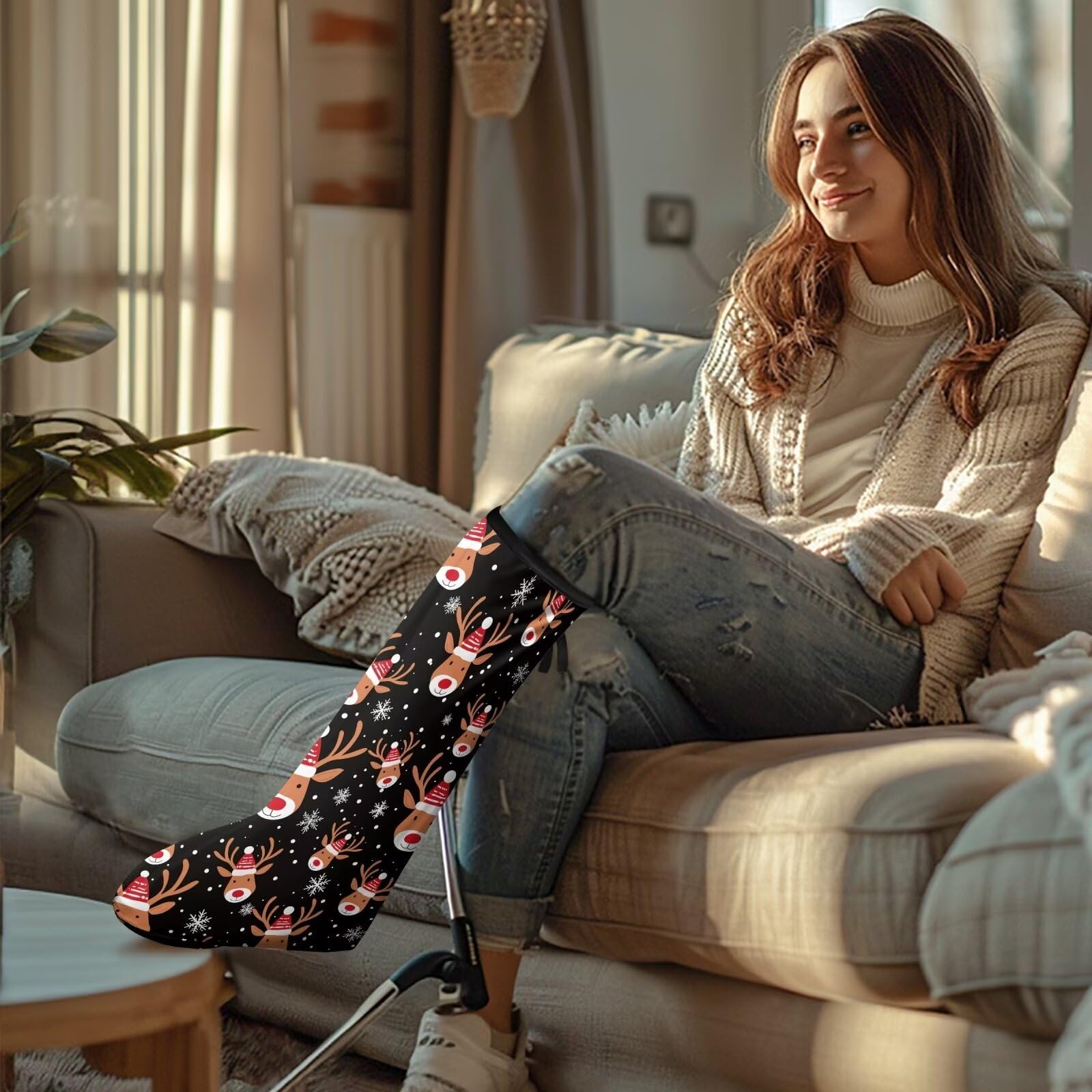 LJMKZJN 2Pcs Christmas Reindeer Print Leg Cast Covers Large Size Short Size Cast Sock Cast Cover Cast Decoration Leg Cast Sleeve for Foot Leg Protector for Men Women Leg Plaster Sleeve Washable Covers