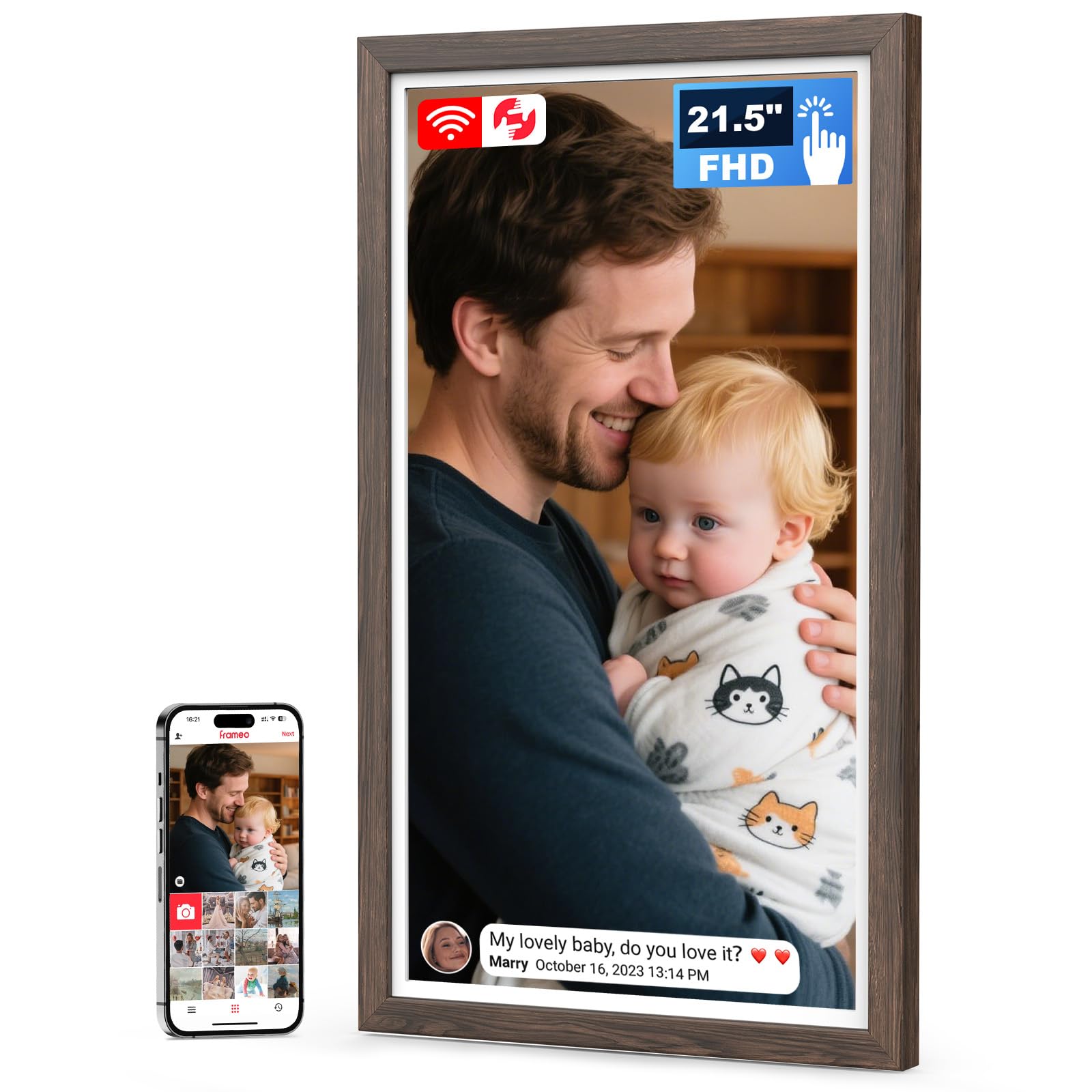 Arktronic Frameo 21.5 Inch Large Digital Photo Frame with FHD IPS Touchscreen, WiFi Digital Picture Frame 32GB, Wall Mountable, Share Photo/Video via