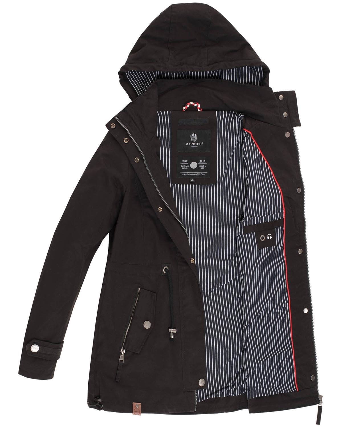MARIKOO Damen Jacke Frühling Übergangsjacke leicht Parka Mantel Kapuze B690