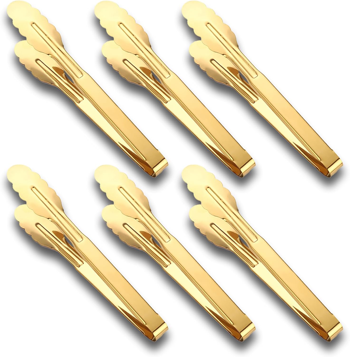 Gold Serving Tongs 9 Inch, 6-Pack Stainless Steel for Buffet