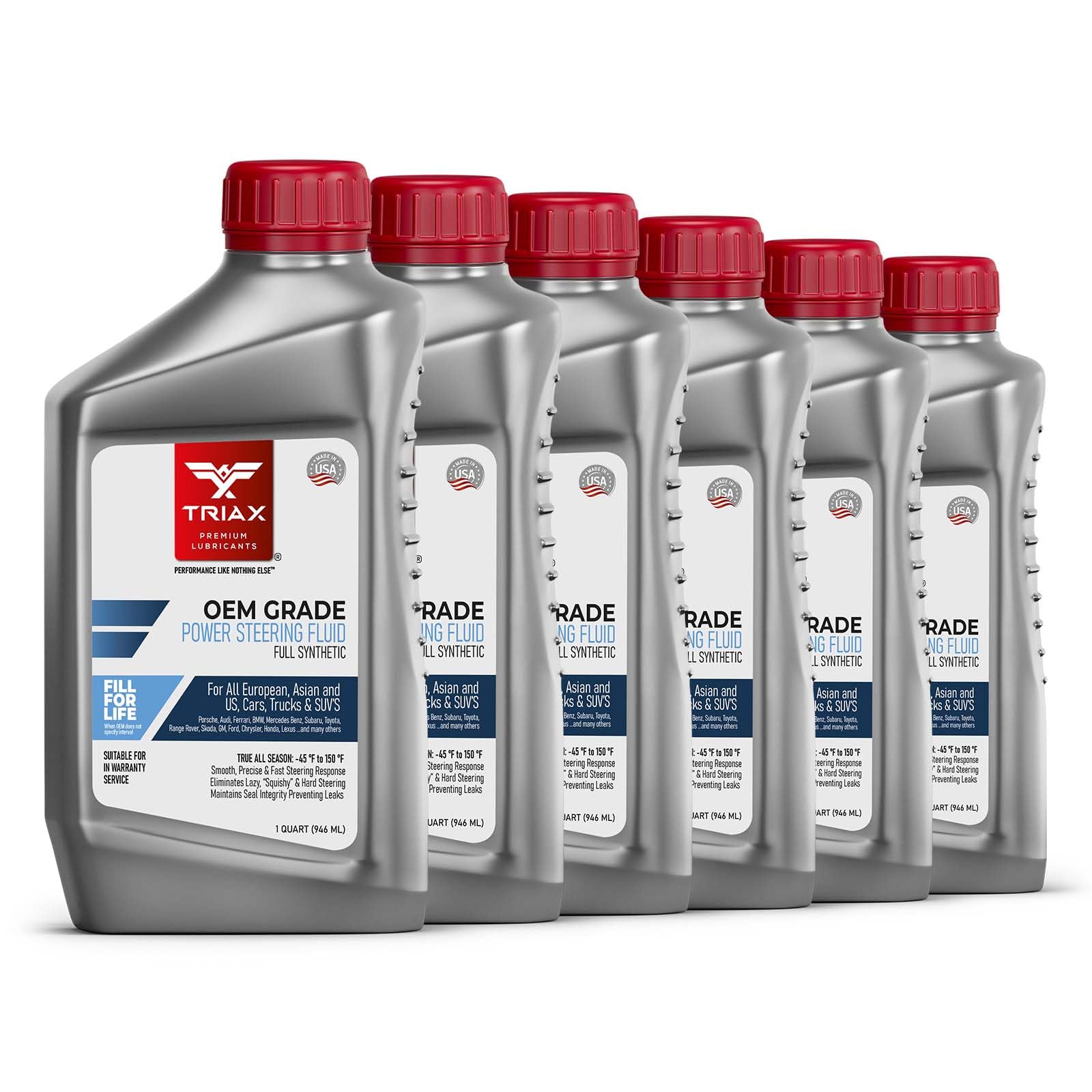 TRIAX OEM Grade PSF Power Steering Fluid, Synthetic, Universal, Arctic Grade -50 Cold Flow, Fits Most Asian, US, and European Cars, Full Synthetic with Esters, Widest Spec Application (6 Quart Pack)