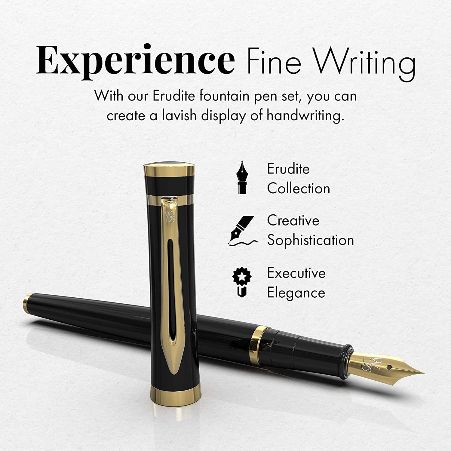Black with Black Section - Slim Box - Gold trim - EF Nib Bundle