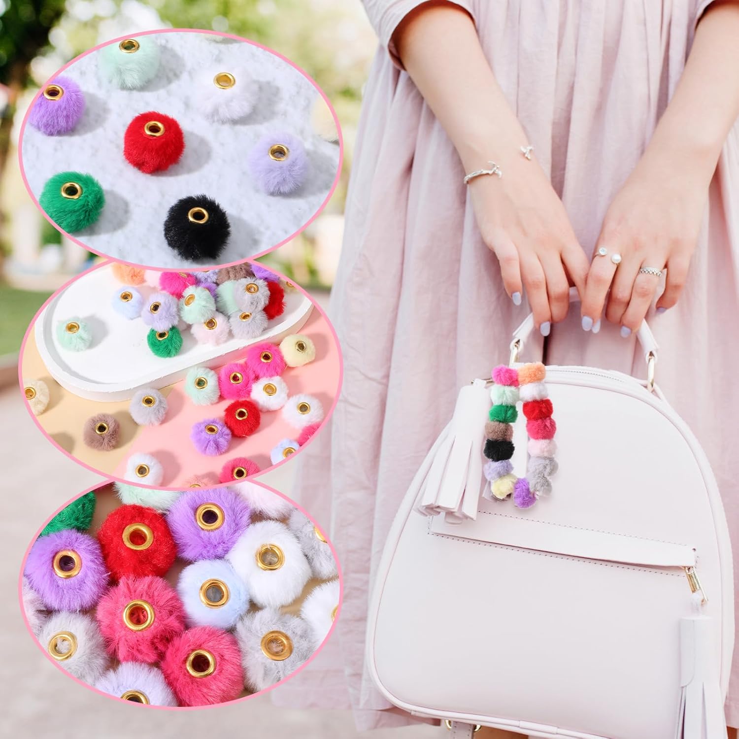 80PCS Pom Pom Beads 10 Color Soft Puff Bead Mixed Fluffy Fuzzy Bead Faux Fur Poms Spacer Beads for Bracelets Jewelry Making Keychains Pens Earrings Garland Headband DIY Crafts Gifts Accessories - Image 5