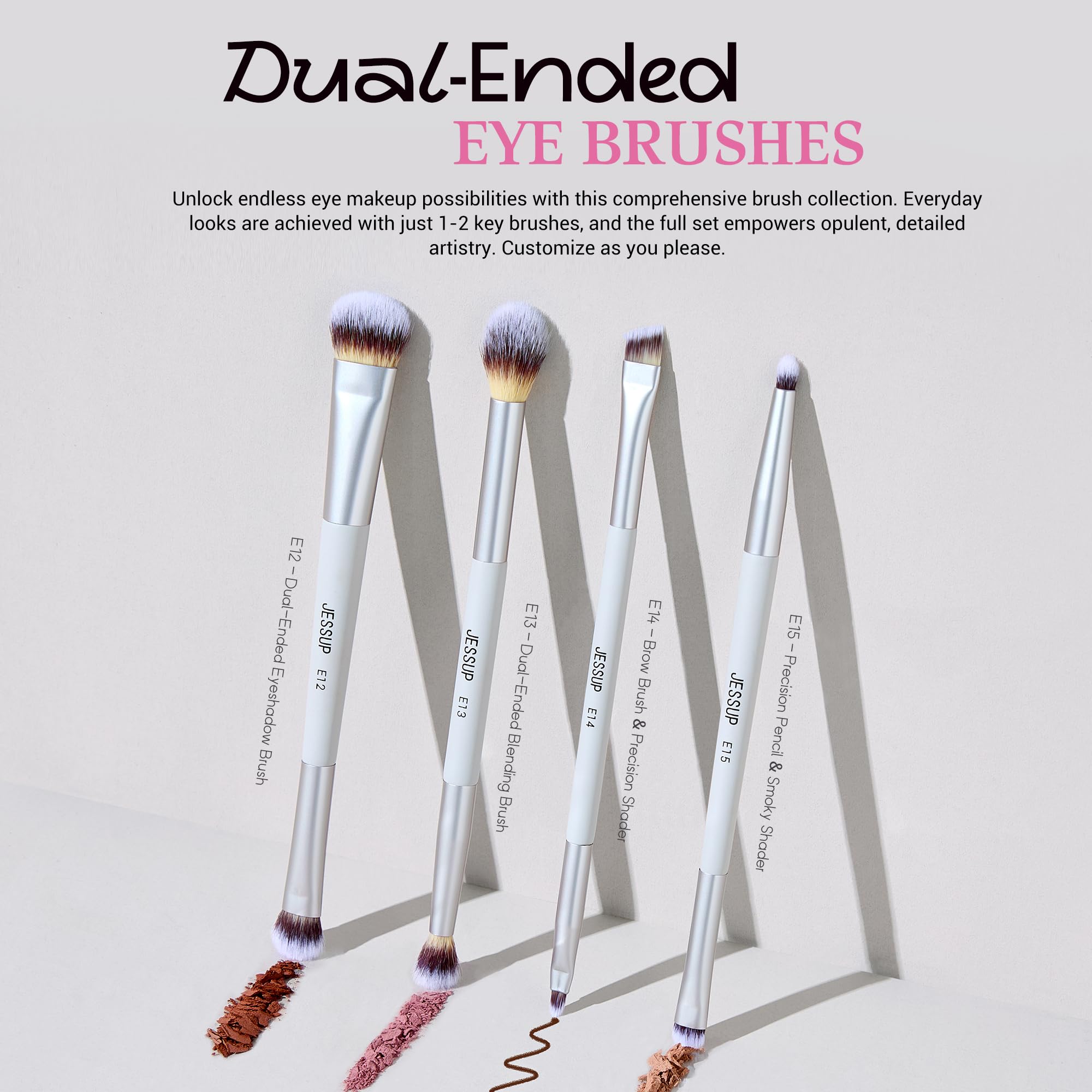 Jessup Pinceaux Maquillages Double Embout Set de 7 Pinceau Maquillage pour Fond de Teint, Contour, Rougir, Illuminateur, Sourcils et Fard à Paupières avec Pochette, Quiet Gray T520