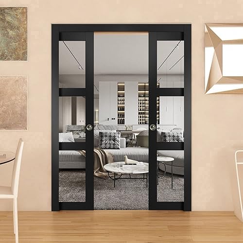 Miniatura 3 de Panel de puerta de granero de Slab 28 x 96 pulgadas  Lucia 2555 negro mate con vidrio transparente  Puertas interiores con acabado resistente