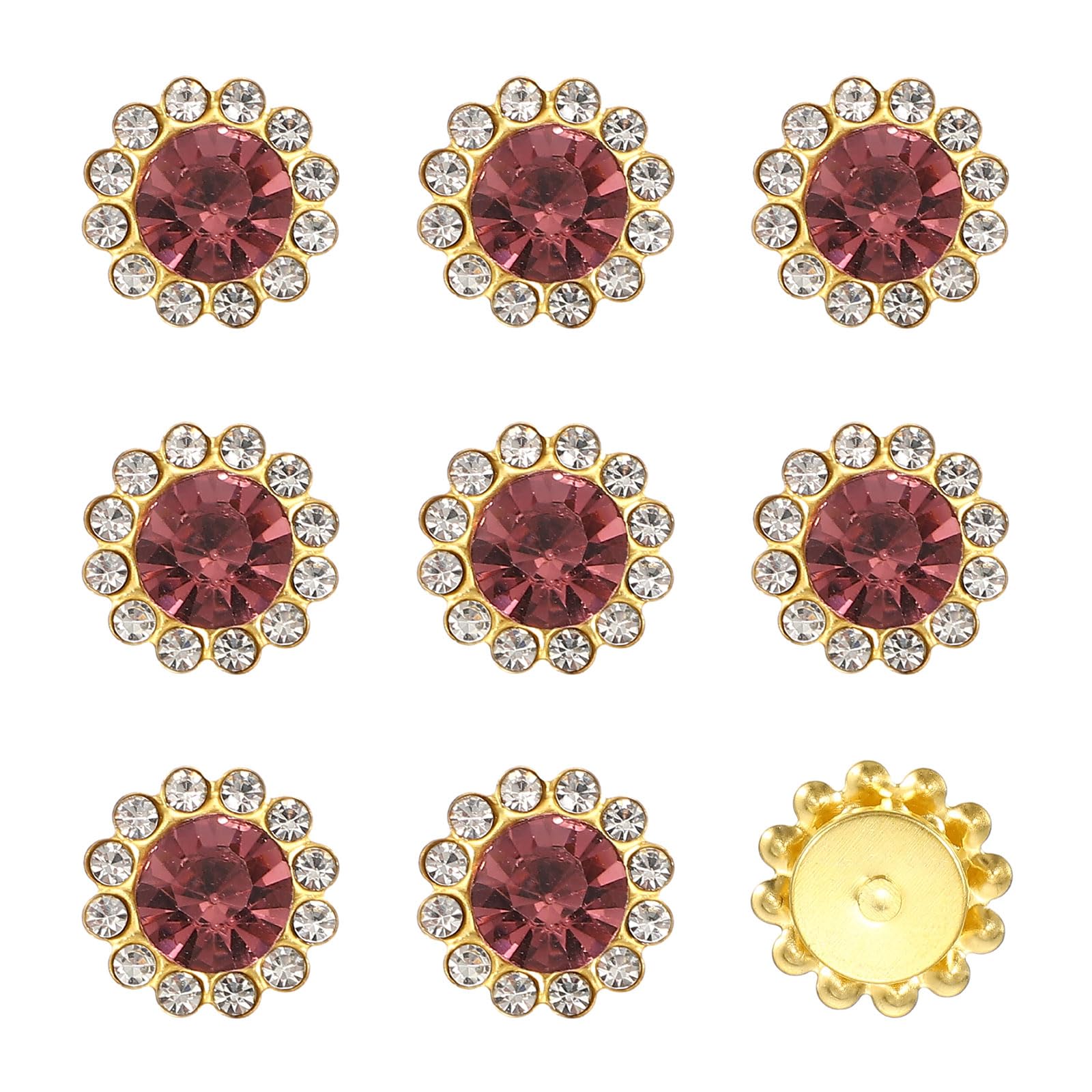 YELARXI 150Pcs 12mm Sew on Flower Rhinestones Crystal Glass Gems, Flatback Claw with Metal Base Crystals for Sewing Clothes Shoes Jewelry Belt Accessories, Light Purple — image 1
