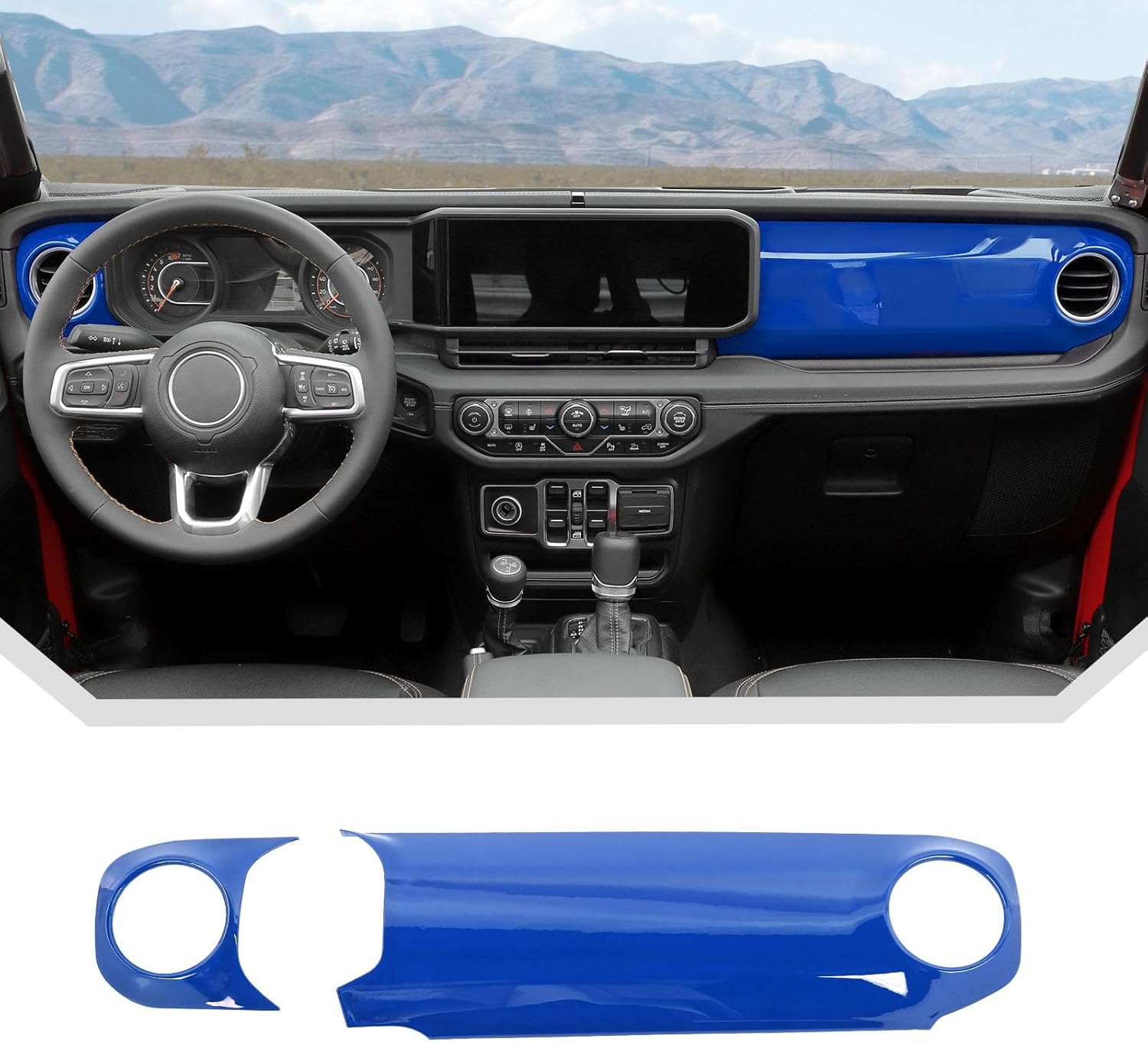 JeCar 2pcs for 2024+ Jeep Wrangler JL Blue Interior Accessories Center Console Dash Panel Cover Trim